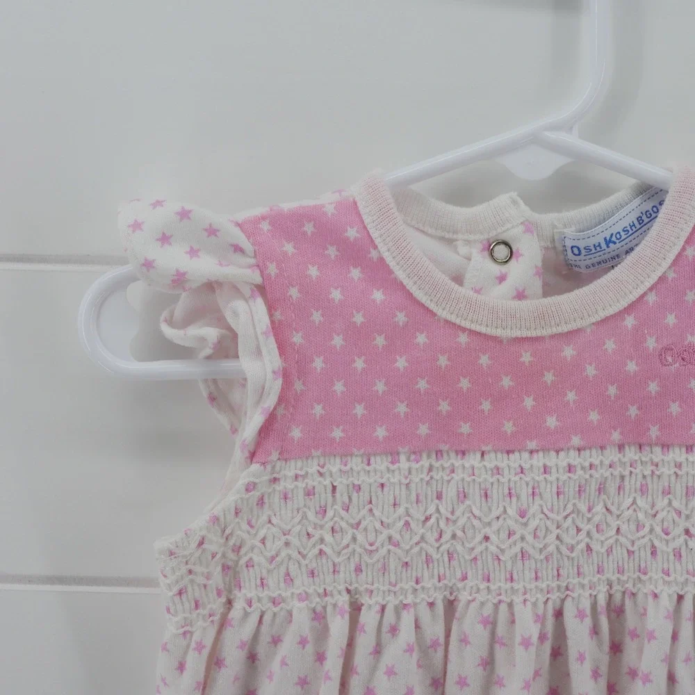 Vintage OshKosh B'Gosh Baby Girl Pink Star Smocked Bubble Romper 18 Months USA